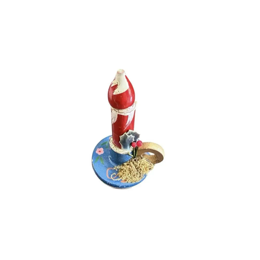 Wood Candle Candlestick Christmas Ornament Holiday Painted Vintage Taiwan